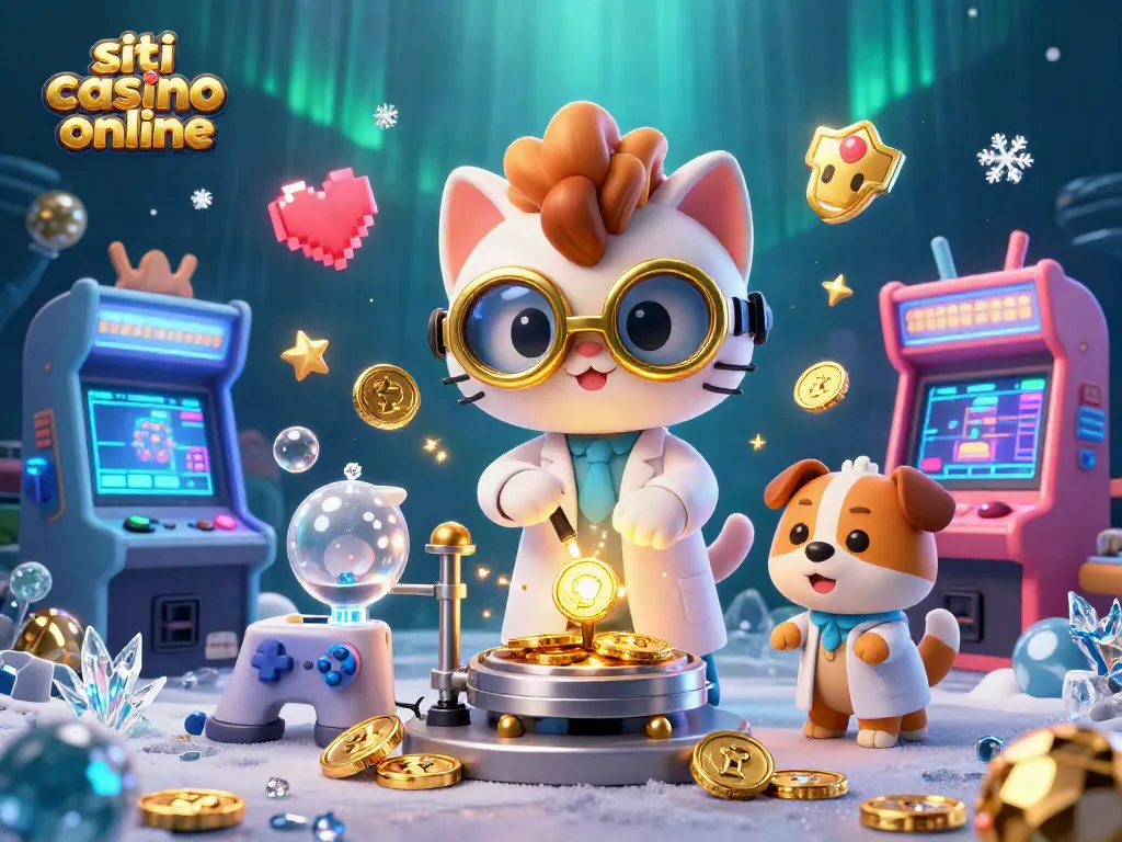 Gioca nei migliori siti casino online con l'illustrativo 3D di un gatto scienziato pazzo e il suo assistente.