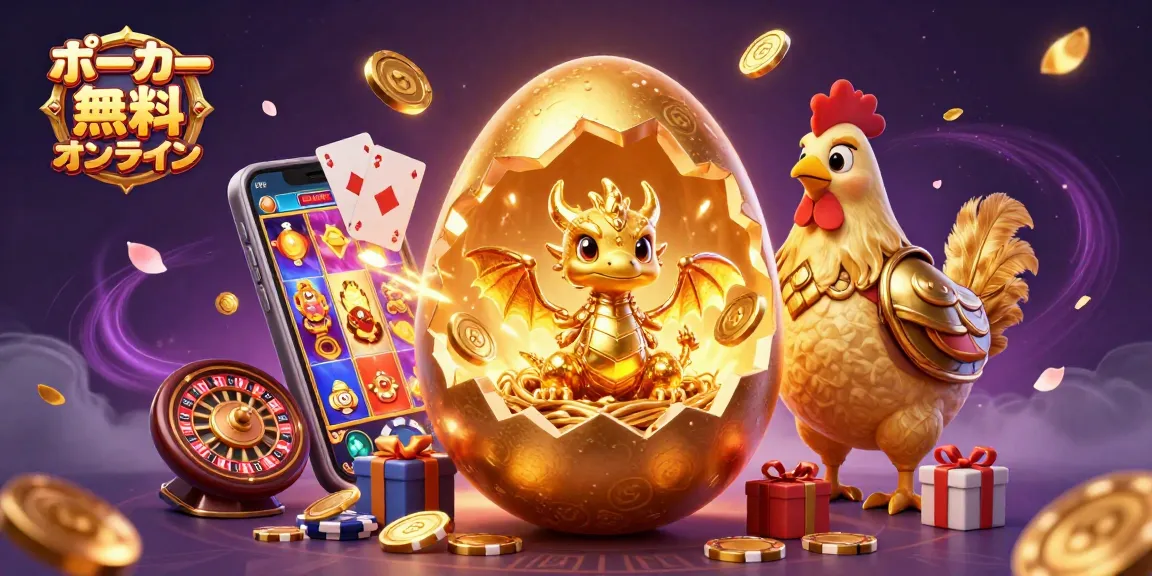 ポーカー 無料 オンラインの魅力を表現した、金色のドラゴンがポーカーチップの巣に座るシーン