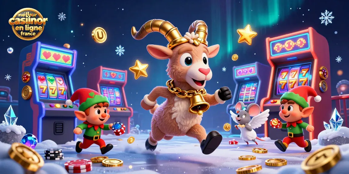 Illustration festive de Krampus et souris ange dans un casino, pour meilleur casino en ligne France.