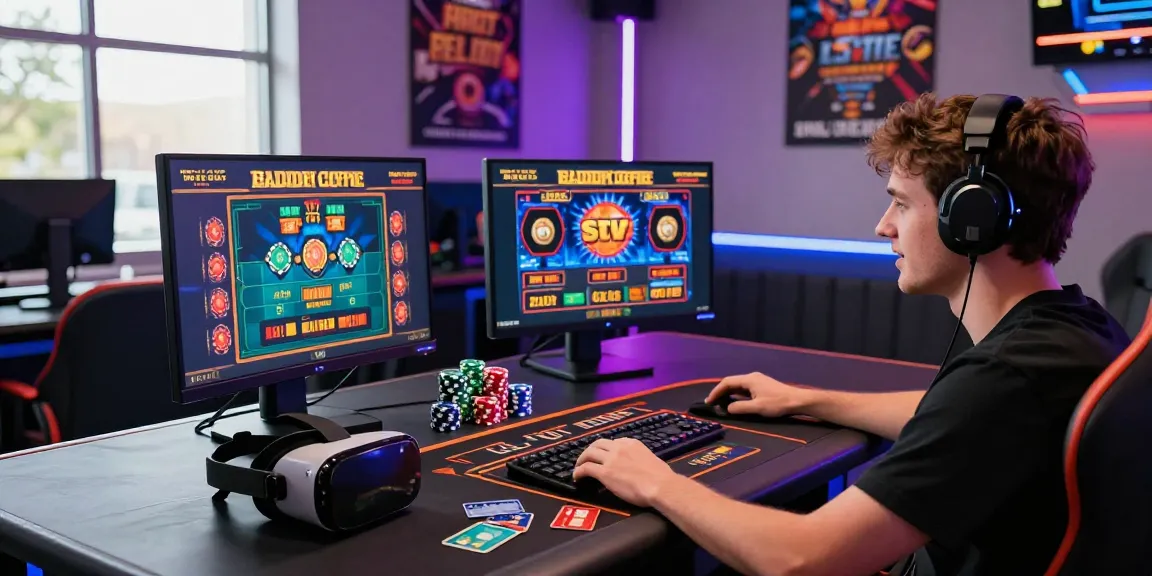 Engaging online gaming experience at a credit card casino, featuring vibrant screens, casino games, and credit cards, highlighting https://fimltd.co.uk's offerings for players.
