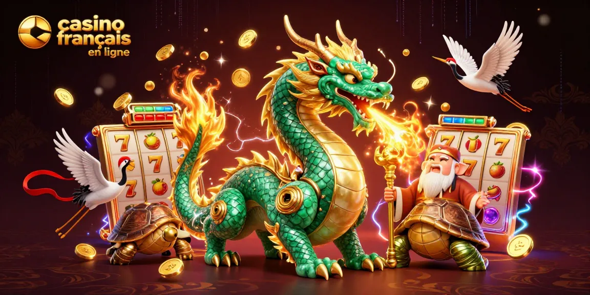 Jouez au casino français en ligne avec un dragon, une tortue sage et des éléments de machine à sous.