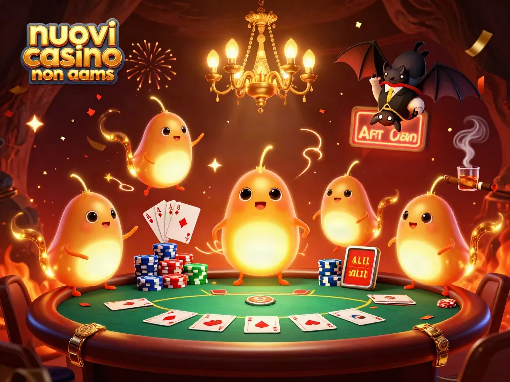 Giocatori nei nuovi casino non aams si divertono al tavolo da poker con energia e luci vivaci.