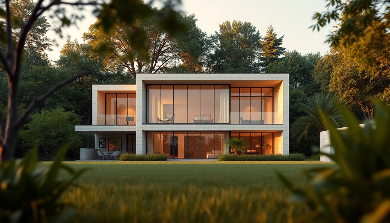 3D Visualisierung erstellen eines modernen Hauses in einer natürlichen Umgebung mit eleganter Fassaden.