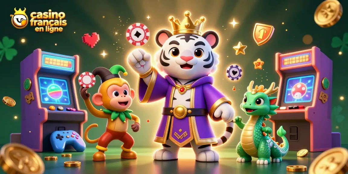 Jouez au casino français en ligne avec un tigre élégant, un singe farceur et un dragon de jade animés.