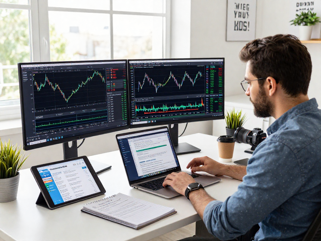 Traders using the MetaTrader 5 platform for market analysis and strategy development in a modern workspace.
