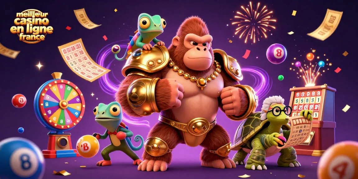 Le meilleur casino en ligne France célèbre avec un roi gorille puissant et des trésors de jeux colorés.