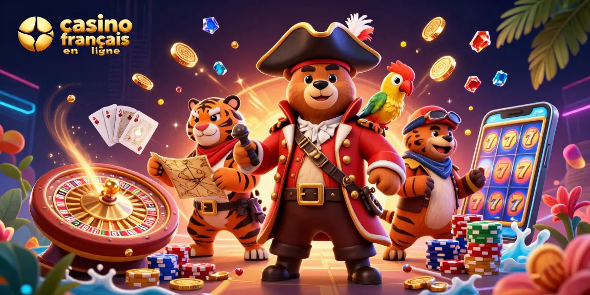 Jouez à des jeux passionnants dans un casino français en ligne avec un ours pirate et un tigre compagnon.