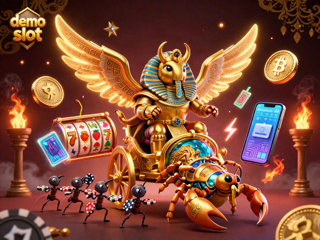 Spin the reels with demo slot as a colossal golden scarab beetle handles riches in a vibrant casino scene.