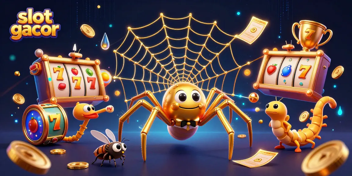 Spin to win with slot gacor: a vibrant scene of a spider and fly in a casino