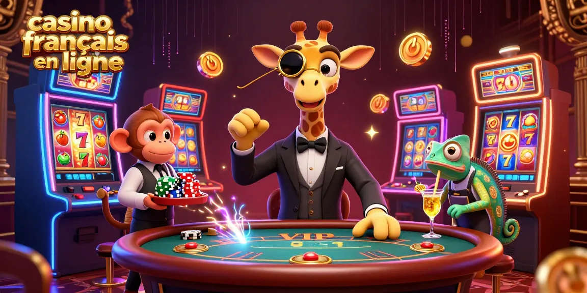 Jouez dans un casino français en ligne avec une girafe élégante, un singe valet et un caméléon barman.