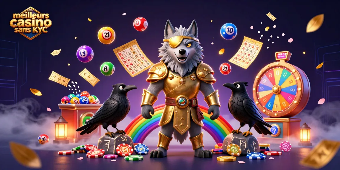 Jouer aux meilleurs casinos sans KYC avec des personnages norrois inspirés, sur fond de jetons de casino.