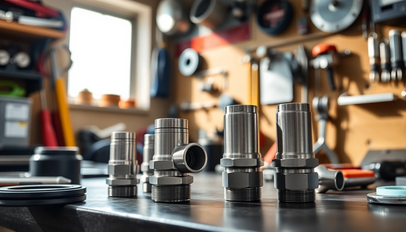 Showcase coolant line AN fittings with detailed craftsmanship and precision on a workbench surrounded by tools.