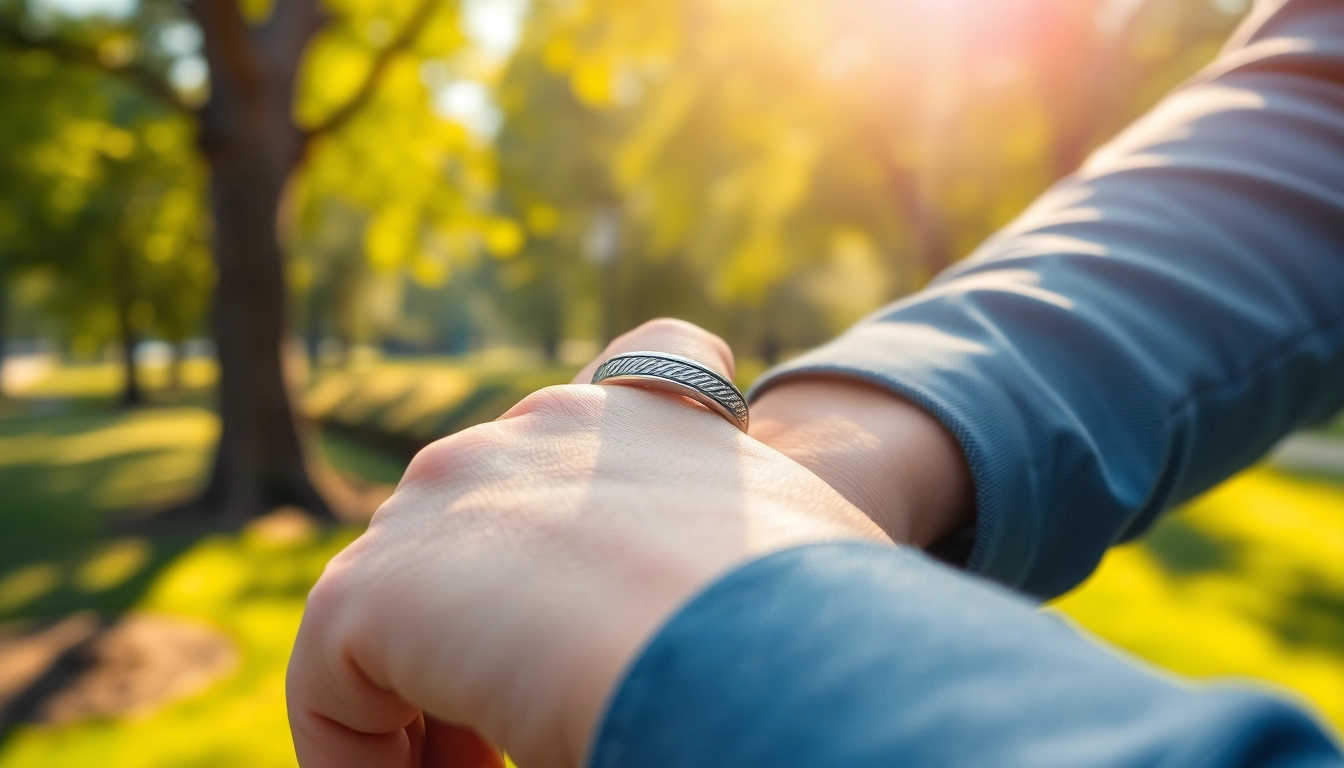 Showcasing a Health Ring on a modern wrist in nature, emphasizing its features and lifestyle benefits.