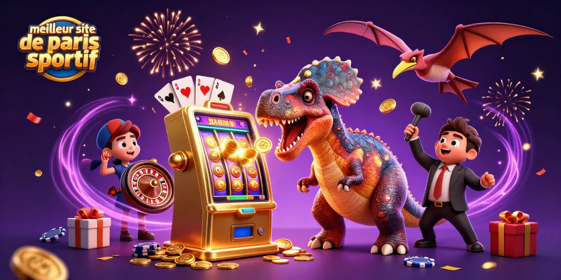 Illustration dynamique du meilleur site de paris sportif avec un pachycephalosaurus et des machines à sous.
