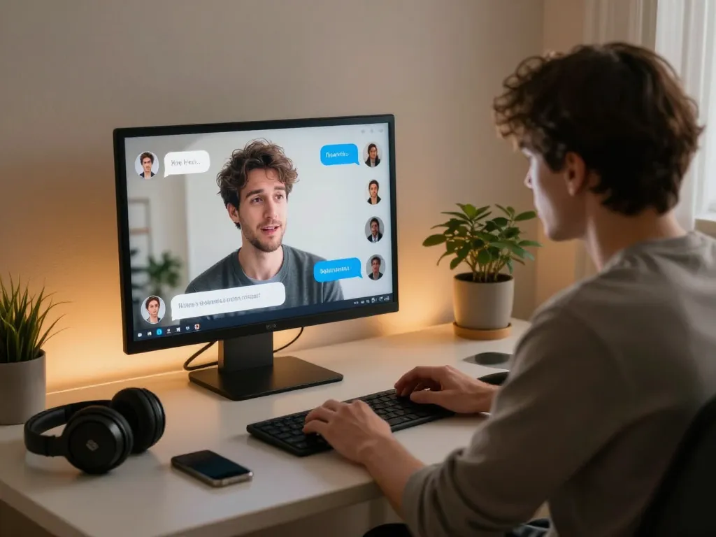 Engaging with an AI slut in a cozy digital chat environment, highlighting the interactive experience and modern technology.