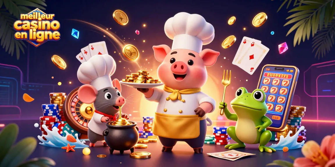 Jouez au meilleur casino en ligne avec des personnages colorés présentant des pièces d'or et des jeux captivants.