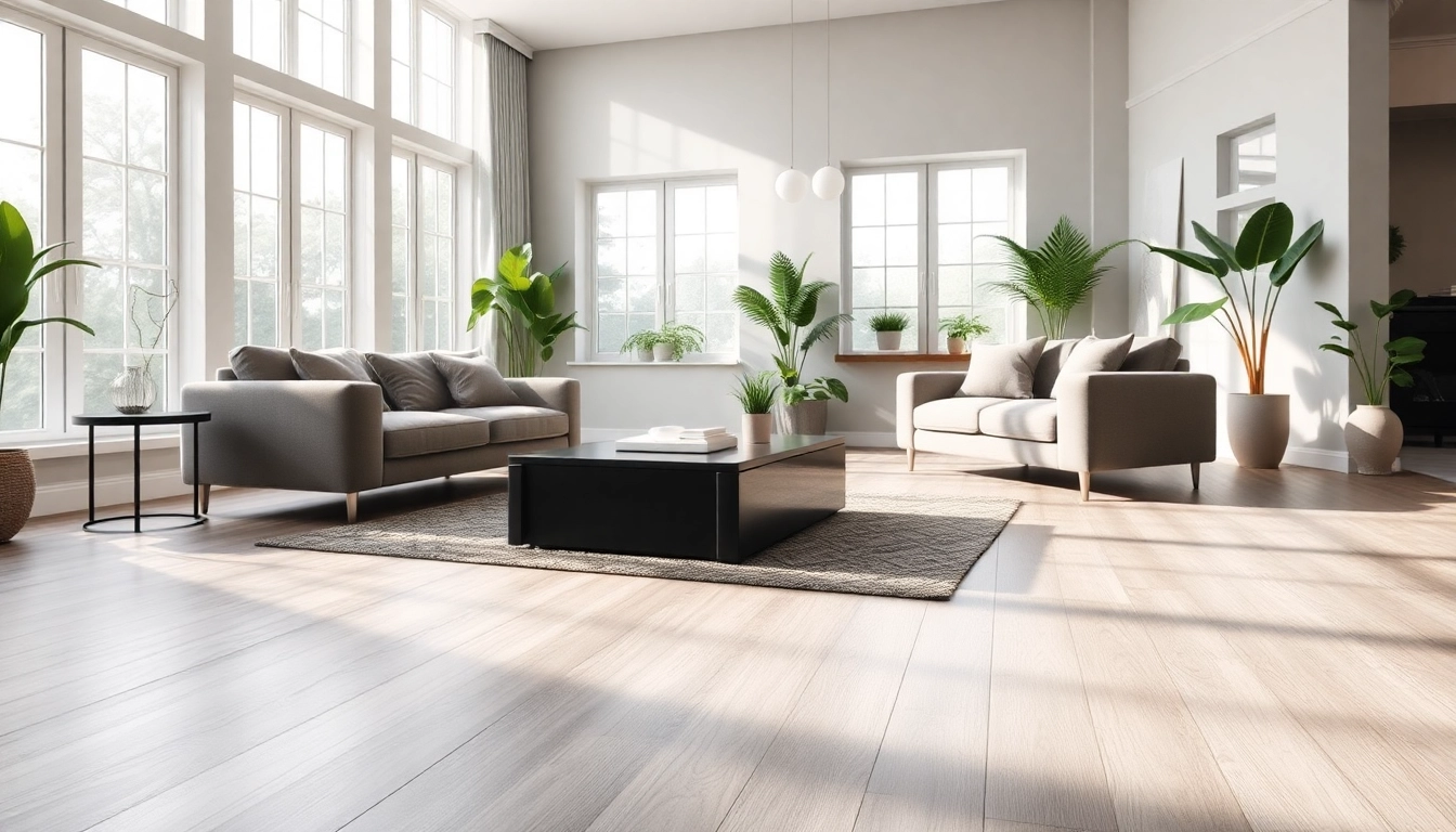 Luxury vinyl flooring enhancing a modern living room with bright natural lighting and stylish decor.