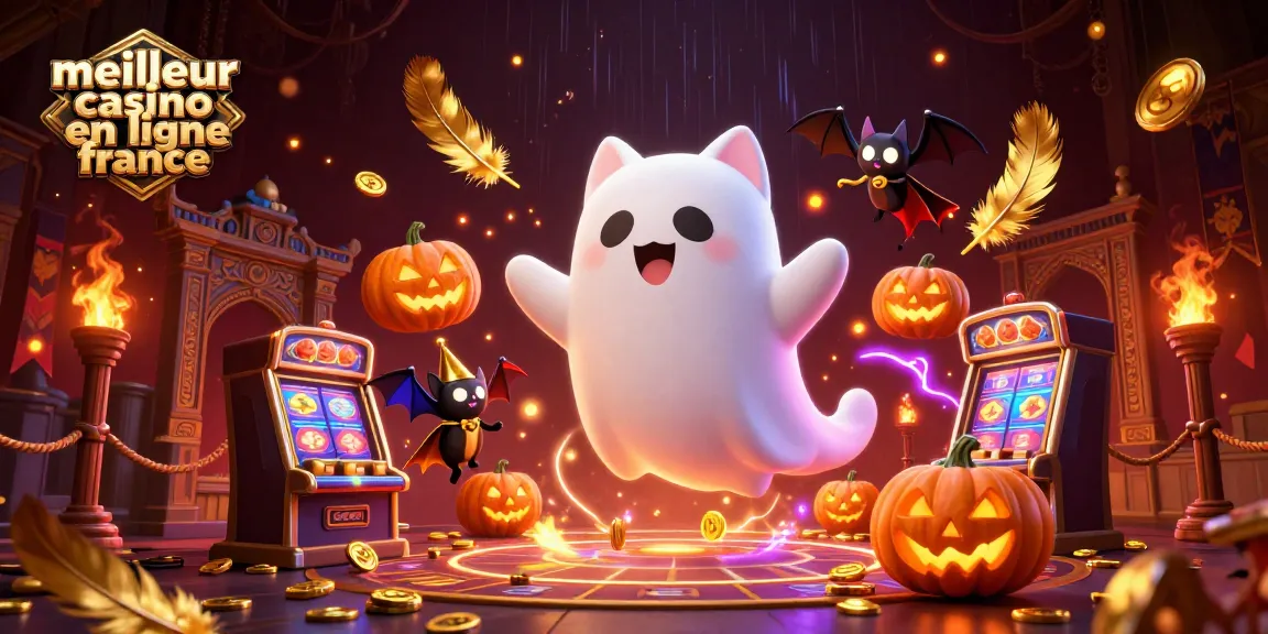Plongez dans l'univers du meilleur casino en ligne France avec un chat fantôme et un vampire dans un casino hanté.