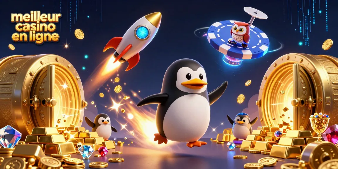 Jouer dans le meilleur casino en ligne tout en admirant un pingouin doré lancé dans l'espace.