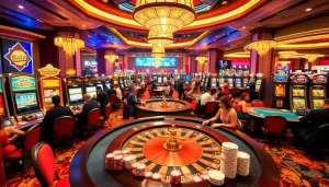 Casino gaming scene featuring KJC brand elements, showcasing vibrant tables and exciting players.