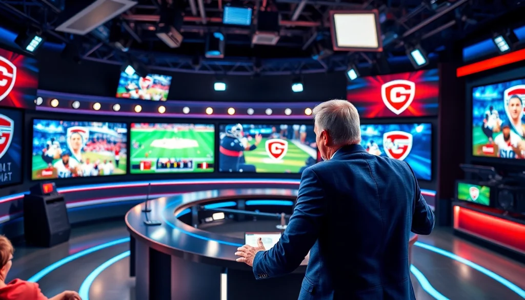 스포츠중계 라이브 방송 장면에서 열띤 해설을 선보이는 커멘테이터.