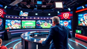 스포츠중계 라이브 방송 장면에서 열띤 해설을 선보이는 커멘테이터.