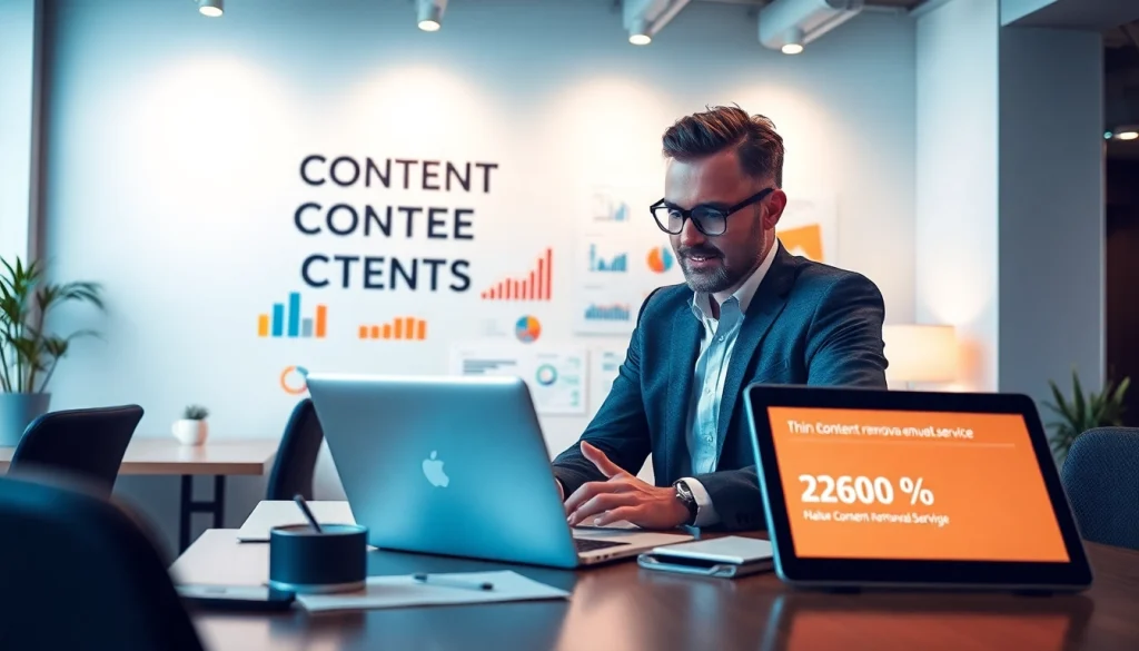 Engaging expert on thin content removal service analyzing data for optimized web strategy.