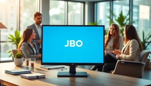 Engaging JBO rental platform in a modern office, showcasing team collaboration and technology.