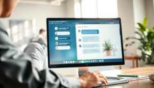 Engage in a free ai chat with a friendly chatbot on a modern computer screen in a vibrant workspace.