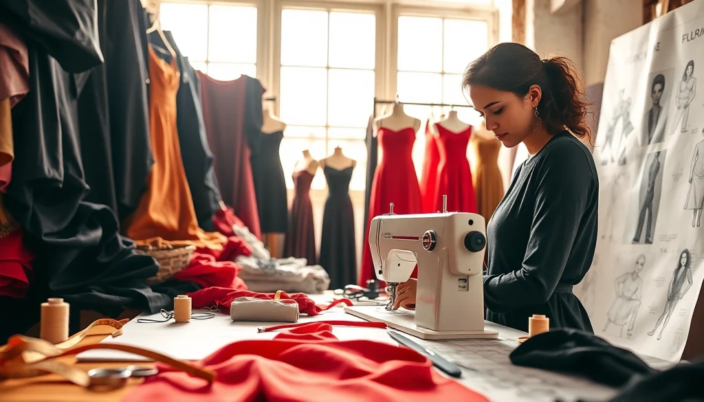 Punta di Roma stof in gebruik door een modeontwerper in een heldere studio.