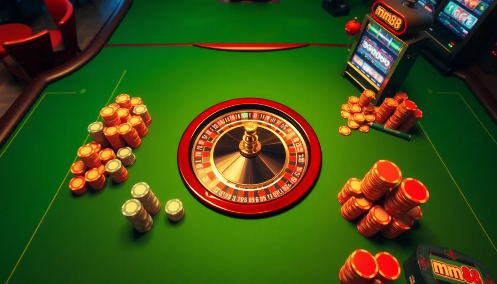 mm88 players enjoying an exciting roulette game in a vibrant casino atmosphere.