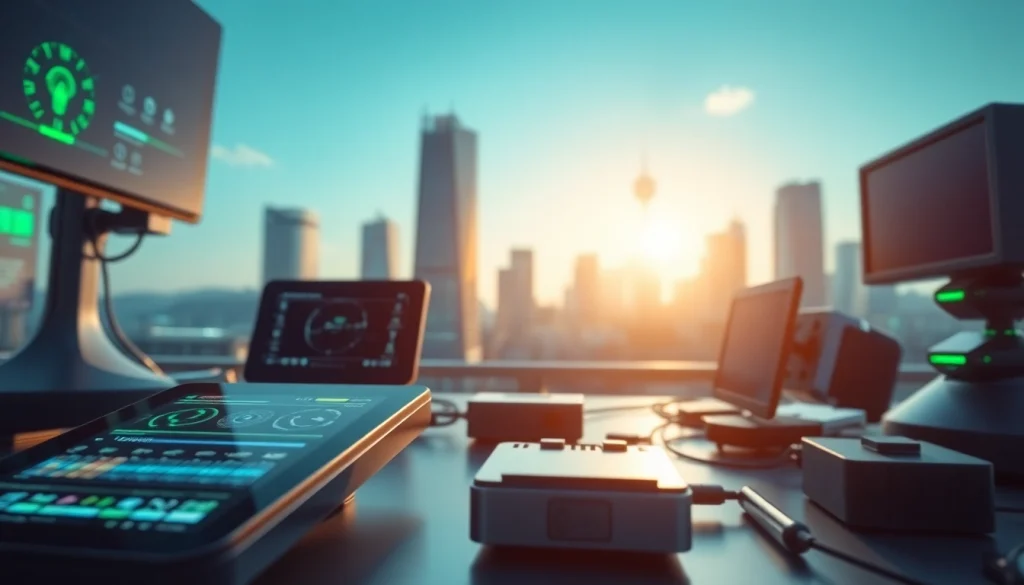 Innovative technology designs visible at https://mohamedmmblog.tech in a bright futuristic setting.