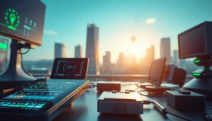 Innovative technology designs visible at https://mohamedmmblog.tech in a bright futuristic setting.