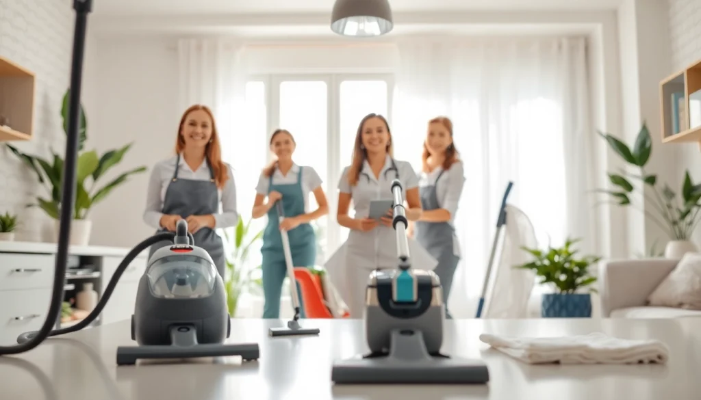 Efficient cleaning service team making a home shine through professional detailing.