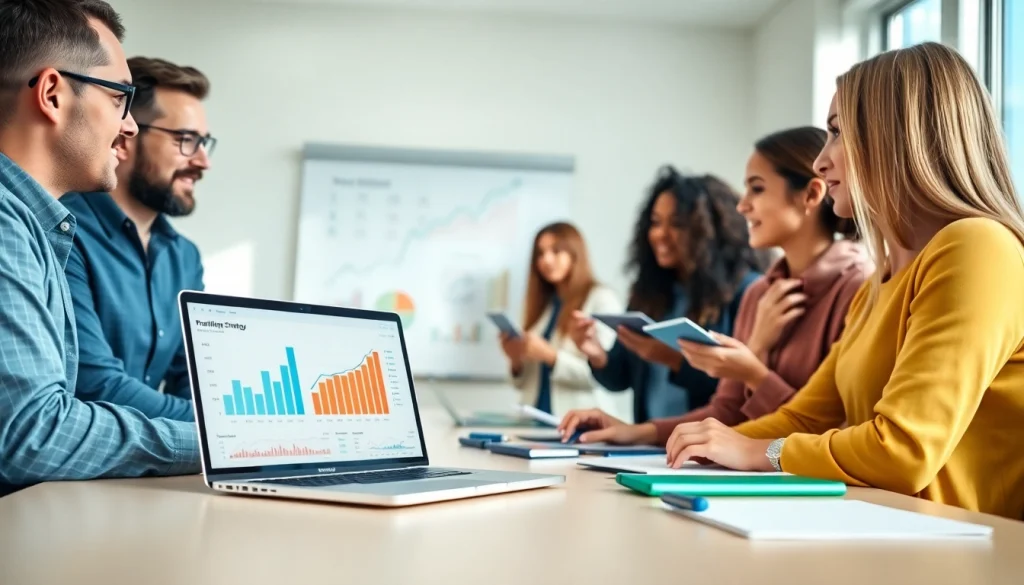 Analyze digital marketing strategies at https://rr88rd.com/ with a collaborative team in a modern office.