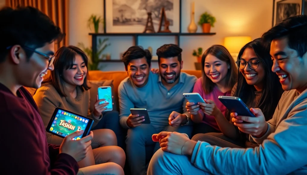 Players relishing the exciting tashangame experience in a vibrant living room setting.