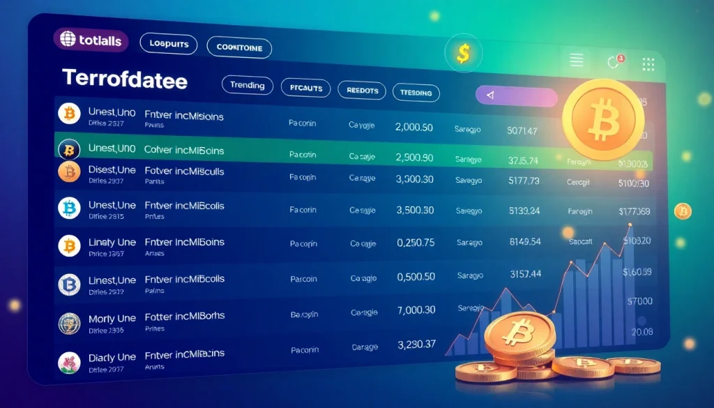 Explore our Trending Coins listing with a dynamic visual interface showcasing top cryptocurrency options.