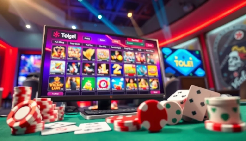 Bermain togel online dengan antarmuka permainan yang seru dan warna-warni, menampilkan suasana perjudian yang menarik.