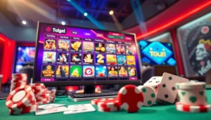 Bermain togel online dengan antarmuka permainan yang seru dan warna-warni, menampilkan suasana perjudian yang menarik.