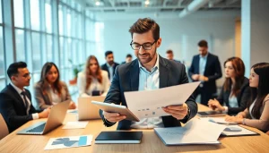 Quickplus Business Consultants collaborating in a modern office setting, showcasing professionalism and teamwork.