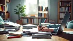 Nursing paper writing services in a serene environment, showcasing a student writing with focus.