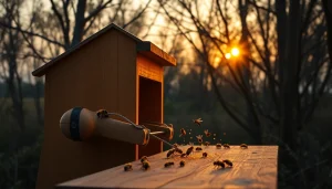 Colmenas warré en un entorno natural, mostrando abejas trabajando en la madera.