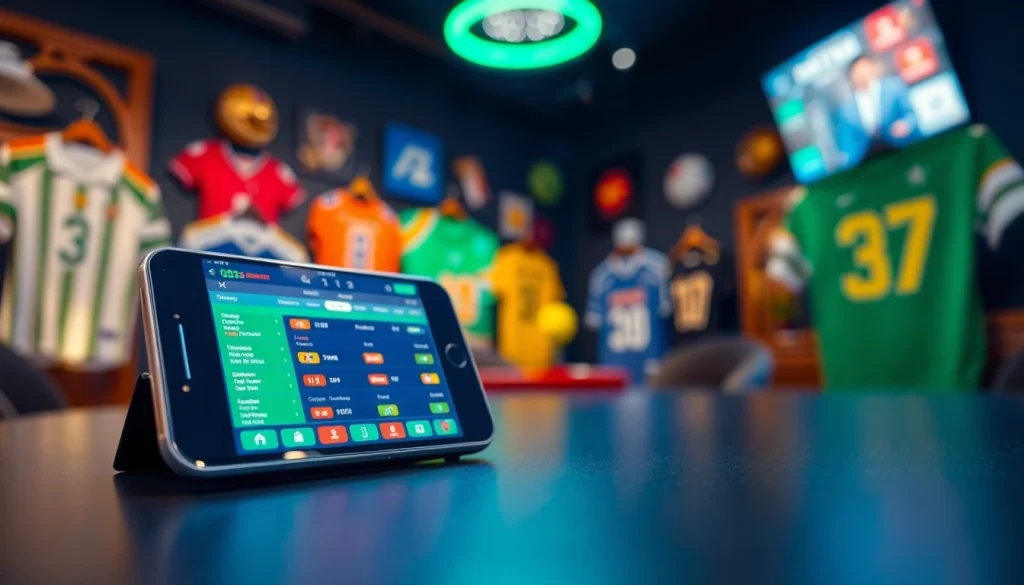Explore the best sports betting sites in India with a mobile betting interface in an energetic atmosphere.