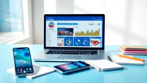 Boost engagement using the Instagram smm panel displayed on a laptop with vibrant social media elements.