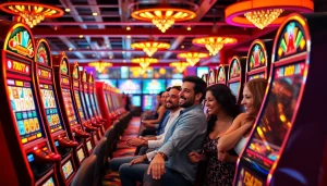 Putar slot online dengan gembira di mesin kasino yang berwarna-warni.