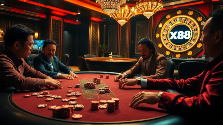 Experience the thrilling atmosphere of XX88 casino with poker games and roulette wheels.