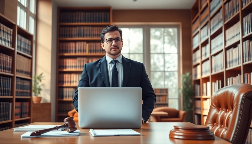 Intellectual property lawyer showcasing expertise in a modern law office setting