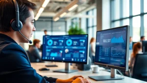 Maximize efficiency with an auto dialer setup in a modern, professional office environment.