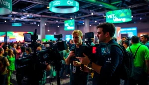 Video Production Company Phoenix filming a corporate event with diverse filmmakers and modern equipment.