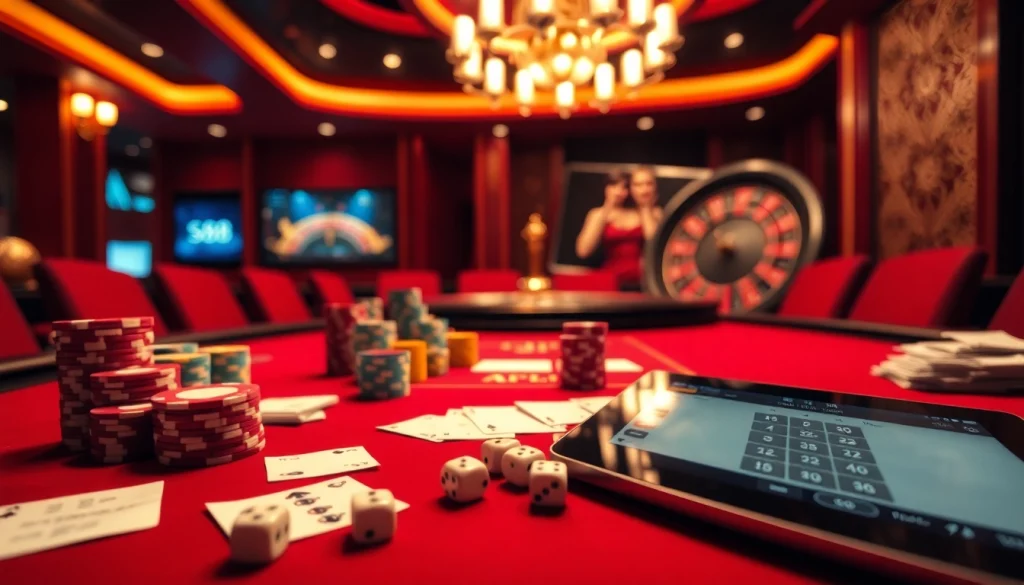 Players engaging at a lavish poker table showcasing s88 vip gaming experience with chips and cards.